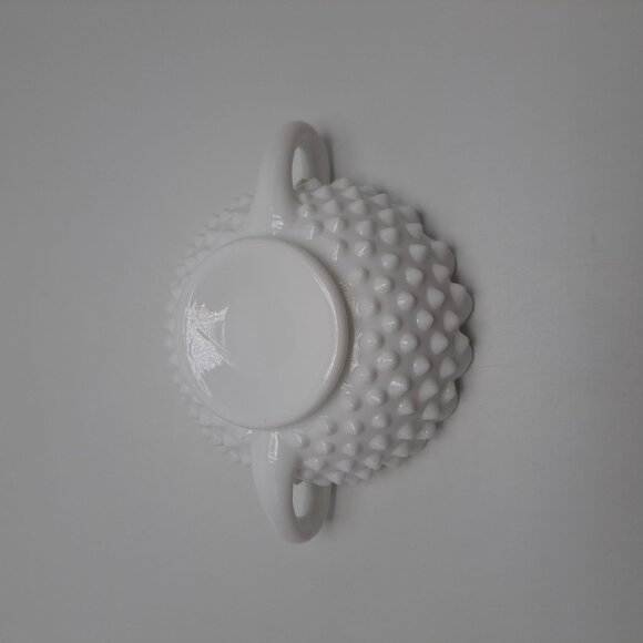 Fenton Milk Glass Hobnail Double Handled Nut Bowl - Picture 6 of 8